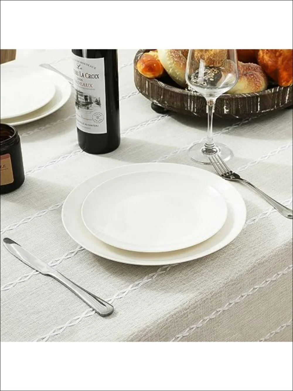 Farmhouse Linen Look Tablecloth 60x104 Wrinkle Resistant Washable Dining